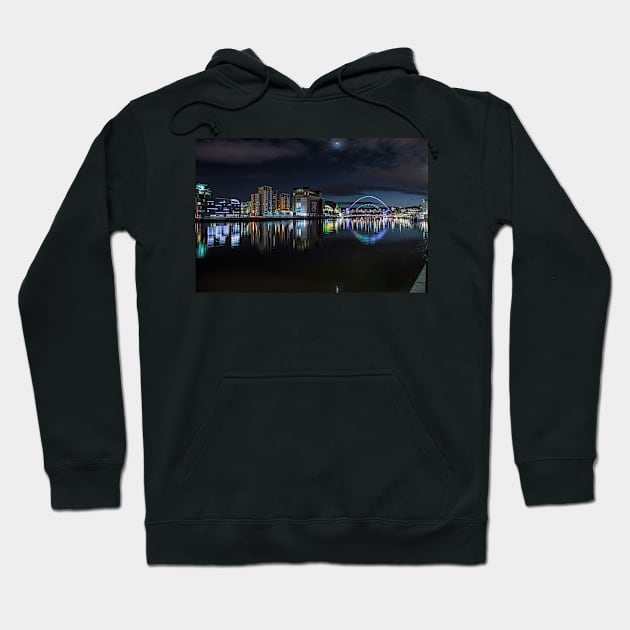 Newcastle quayside at night lit up Hoodie by tynesidephotos